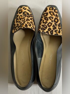 Enzo Angiolini Black Loafers with Leopard Print Toe